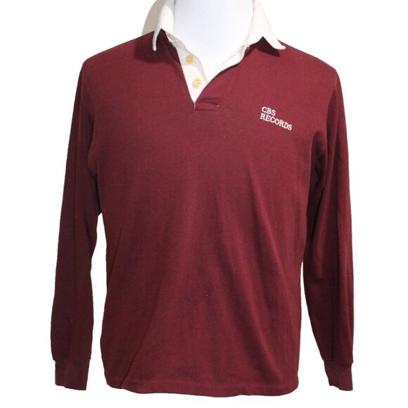 Vintage Men’s Sweater Knit Shirt 1970's Campus Medium CBS RECORDS Rare Red Wine